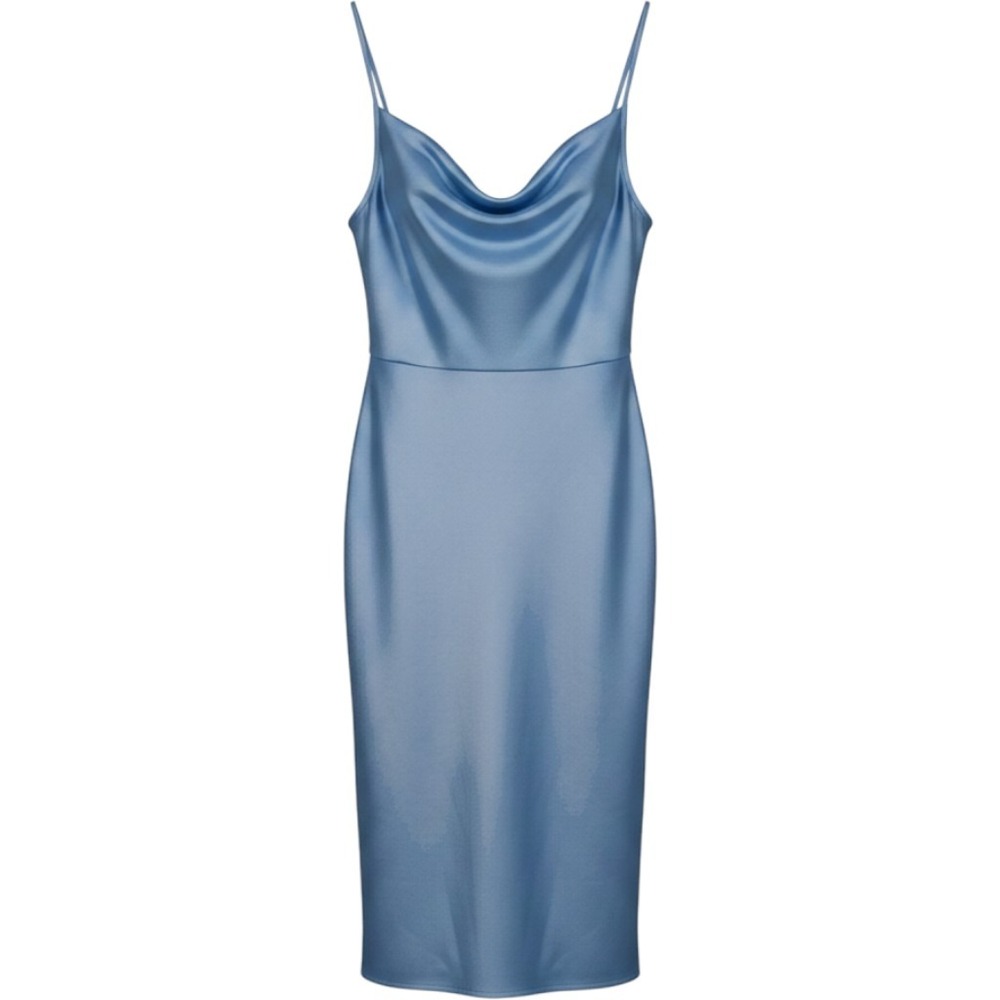 Sachin & Babi Midi Dress Women 16W Dusty Blue Cowl Neck Satin Slip Dress